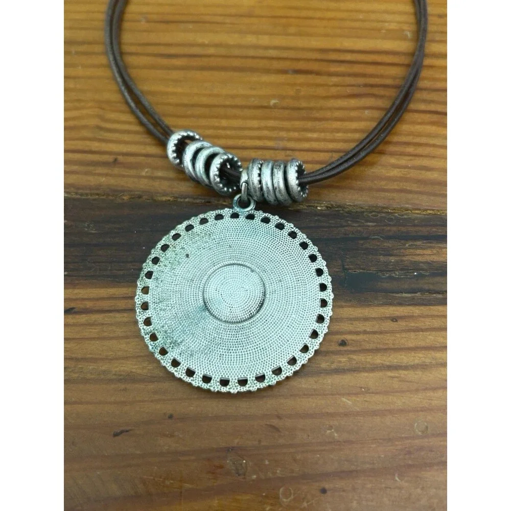 Designer Statement Necklace Antique Silver Tone Enamel Crystal Premier Chic 13K - Picture 5 of 5